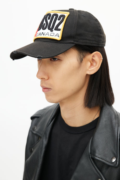 DSquared2 Black Distressed Logo Hat