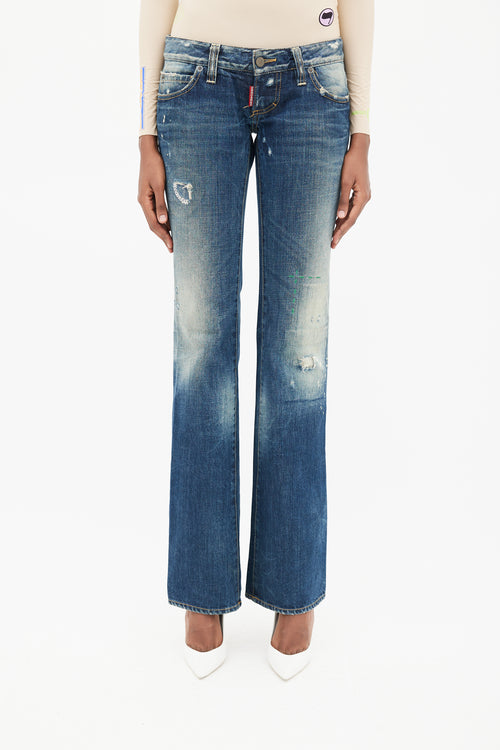 DSquared2 Blue Low Rise Distressed Denim Jeans