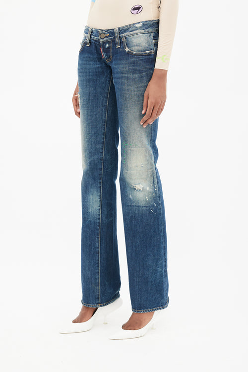 DSquared2 Blue Low Rise Distressed Denim Jeans