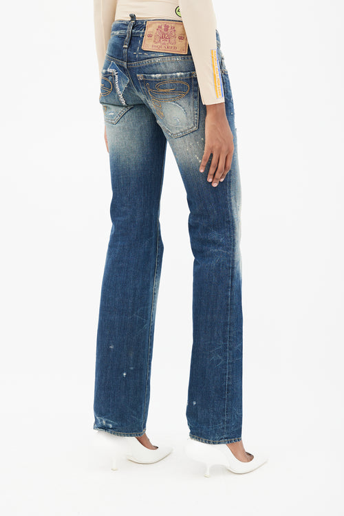 DSquared2 Blue Low Rise Distressed Denim Jeans