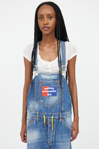 DSquared2 Medium Wash Cropped Logo Overall