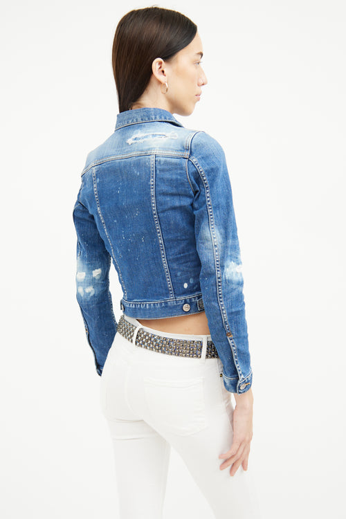 DSquared5 Medium Wash Distressed Denim Jacket