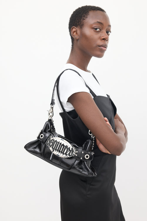 DSquared5 Black Leather Gothic Shoulder Bag