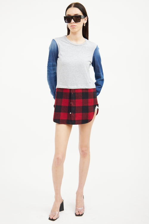 DSquared3 Grey 
Red Plaid Denim Top