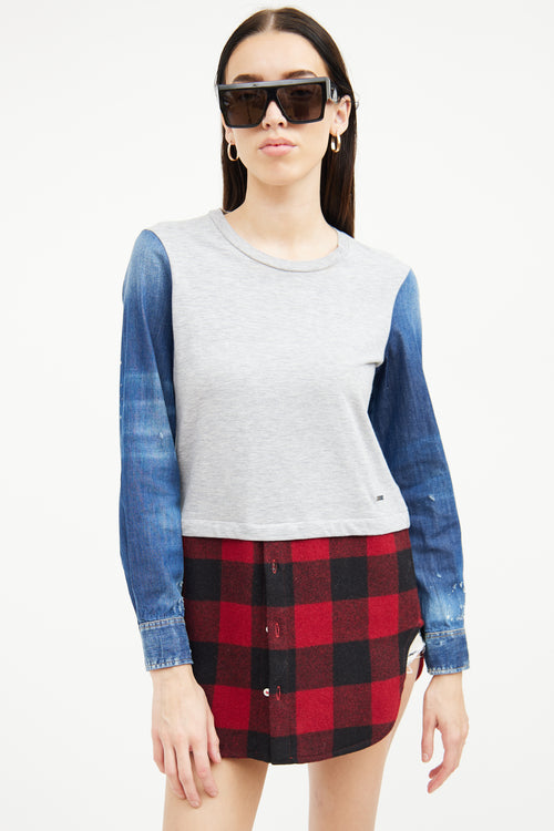 DSquared2 Grey 
Red Plaid Denim Top