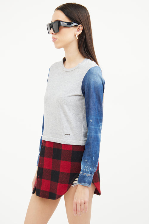 DSquared4 Grey 
Red Plaid Denim Top