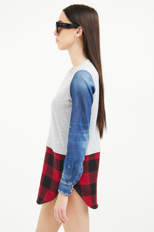 DSquared5 Grey 
Red Plaid Denim Top