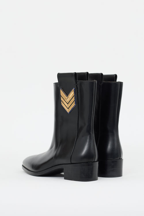 DSquared2 Black Leather Urban Officer Mid Calf Boot