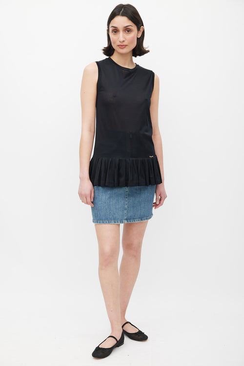 DSquared2 Black Pleated Hem Tank Top