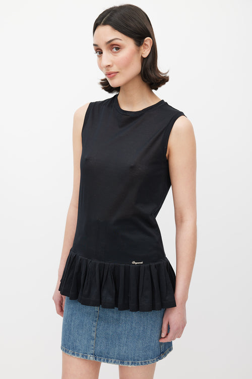 DSquared2 Black Pleated Hem Tank Top