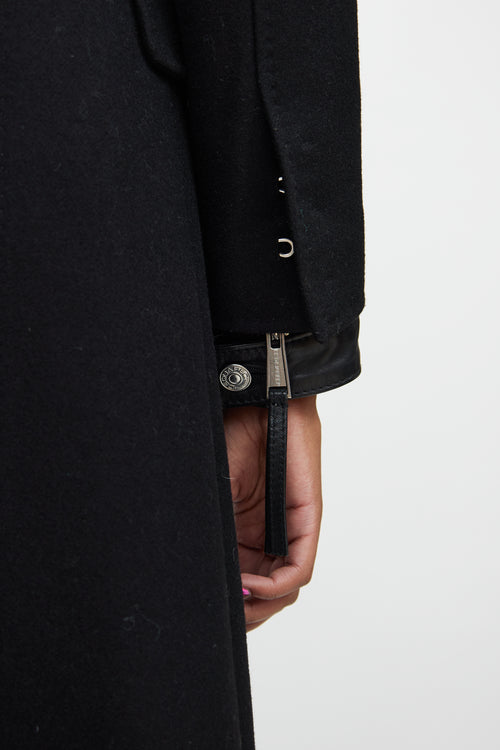 DSquared2 Black Leather Wool Coat