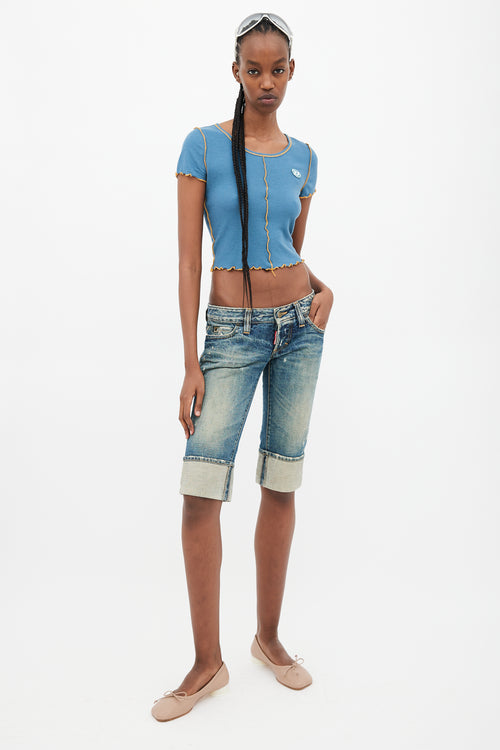 DSquared2 Blue Distressed Cuffed Denim Capri