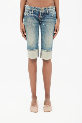 DSquared2 Blue Distressed Cuffed Denim Capri