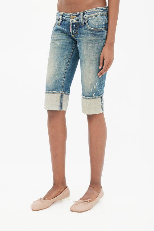 DSquared2 Blue Distressed Cuffed Denim Capri