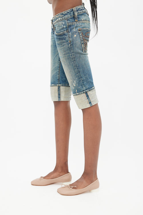 DSquared2 Blue Distressed Cuffed Denim Capri