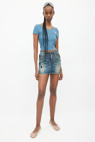 DSquared2 Blue Distressed Denim Mini Skirt