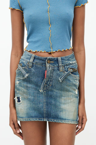 DSquared2 Blue Distressed Denim Mini Skirt