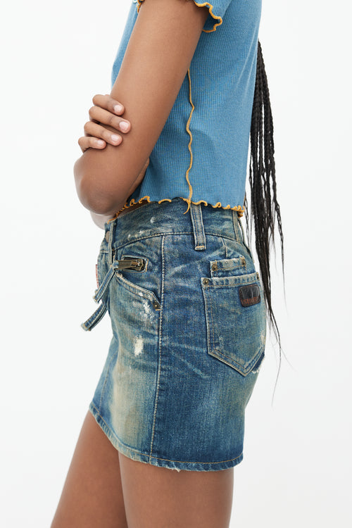 DSquared2 Blue Distressed Denim Mini Skirt