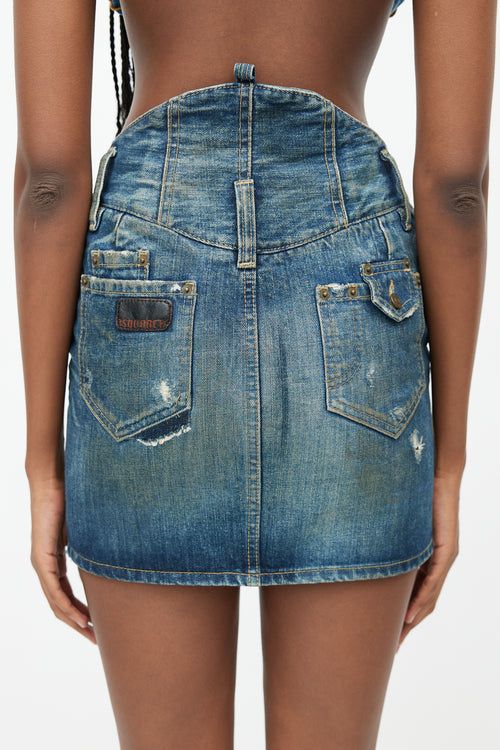 DSquared2 Blue Distressed Denim Mini Skirt