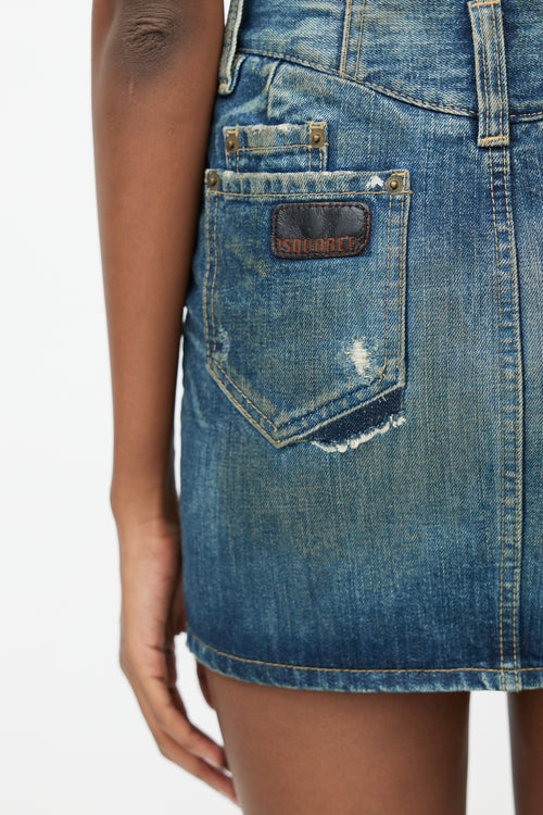 DSquared2 Blue Distressed Denim Mini Skirt