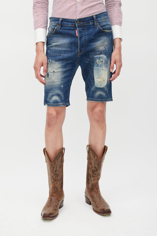 DSquared2 Blue Distressed Denim Shorts