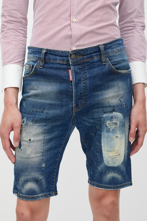 DSquared2 Blue Distressed Denim Shorts