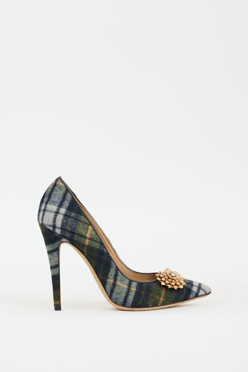 DSquared2 Navy 
Multi Plaid 
Brooch Pump