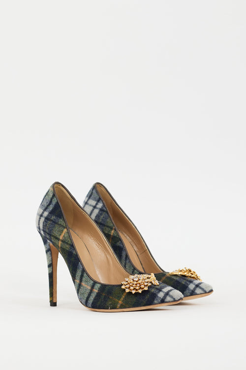 DSquared3 Navy 
Multi Plaid 
Brooch Pump