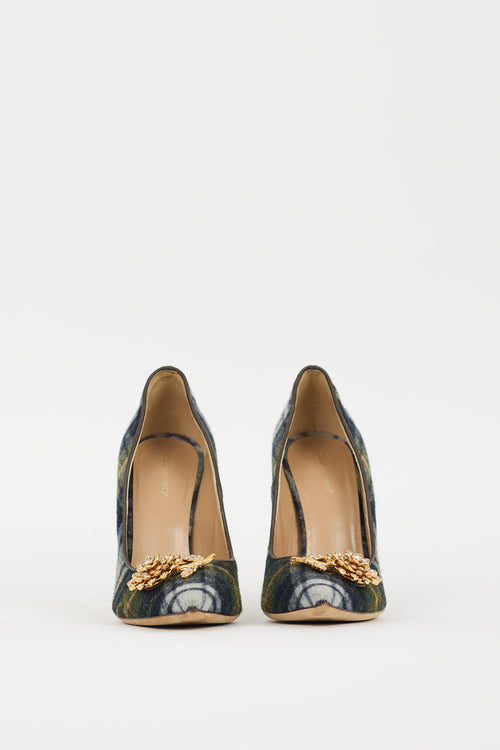 DSquared4 Navy 
Multi Plaid 
Brooch Pump