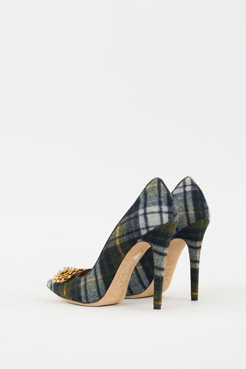 DSquared5 Navy 
Multi Plaid 
Brooch Pump