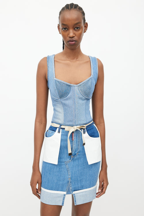 DSquared2 Blue Inside Out Cuffed Denim Skirt