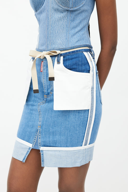 DSquared2 Blue Inside Out Cuffed Denim Skirt