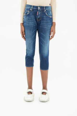 DSquared2 Blue Low Rise Distressed Denim Capri