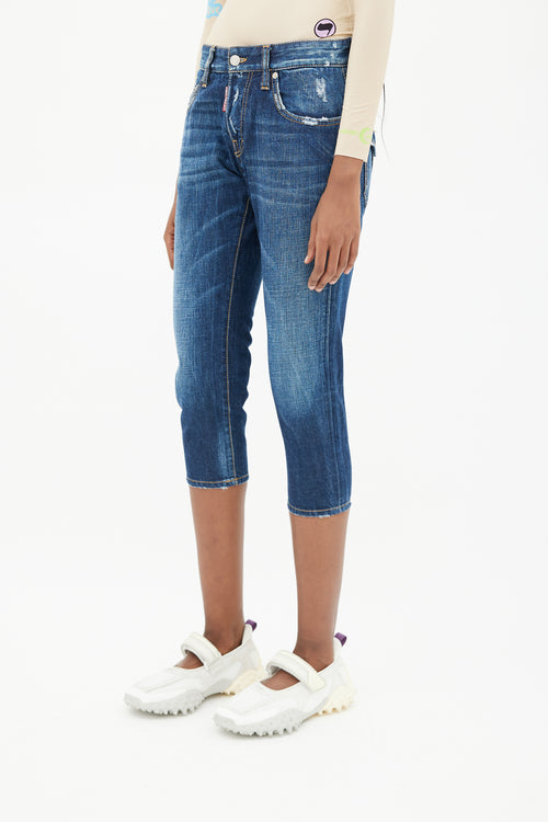 DSquared2 Blue Low Rise Distressed Denim Capri