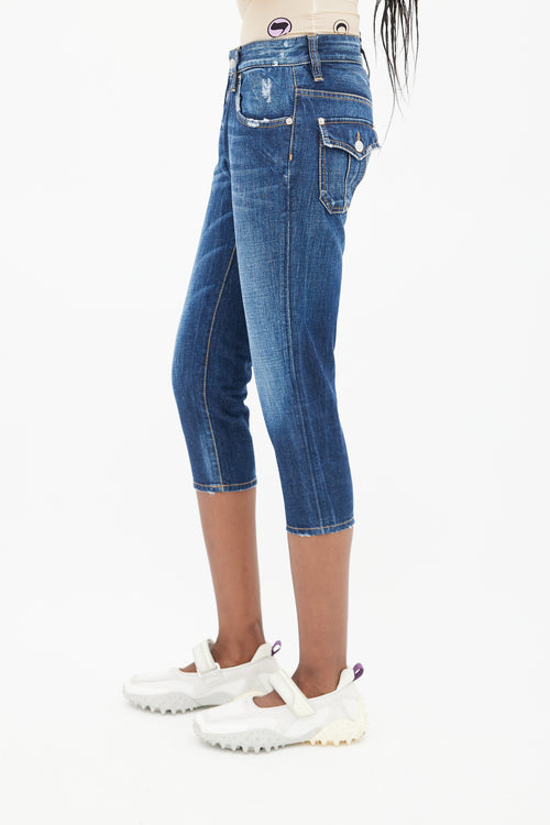 DSquared2 Blue Low Rise Distressed Denim Capri