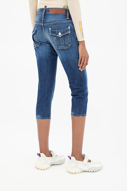 DSquared2 Blue Low Rise Distressed Denim Capri