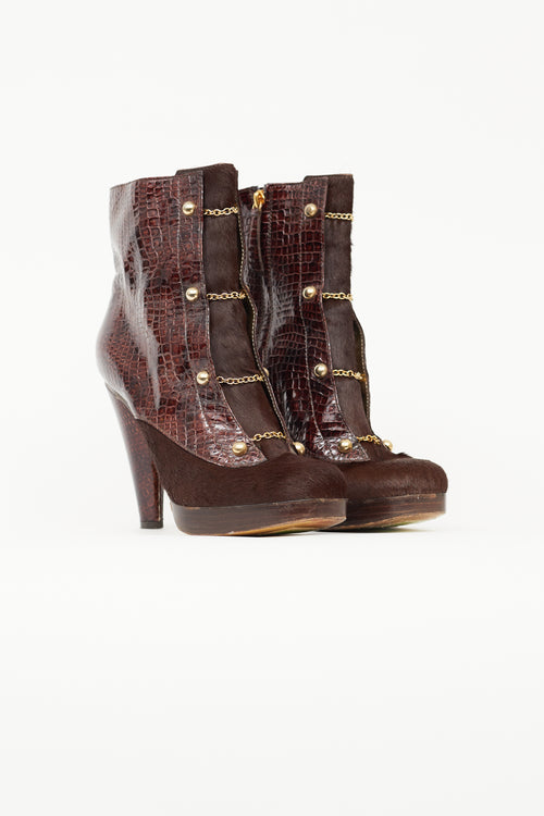 DSquared3 Brown Leather 
Hair Ankle Boot