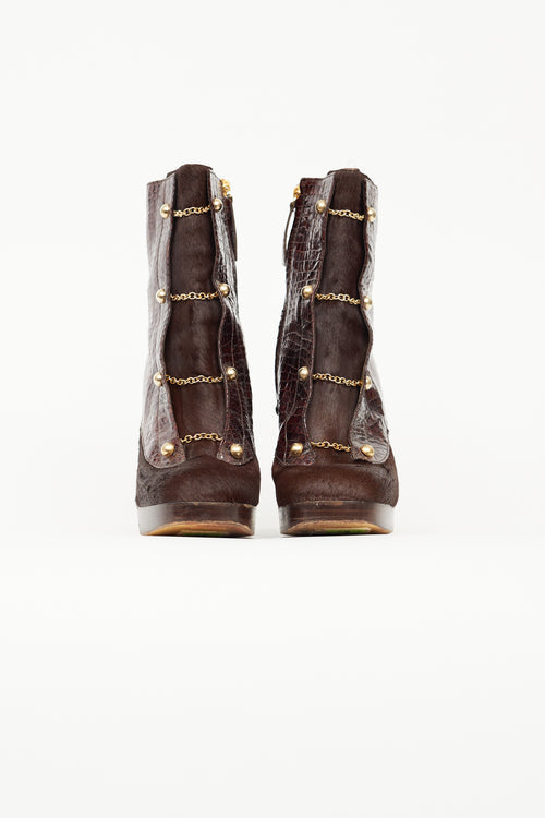 DSquared4 Brown Leather 
Hair Ankle Boot