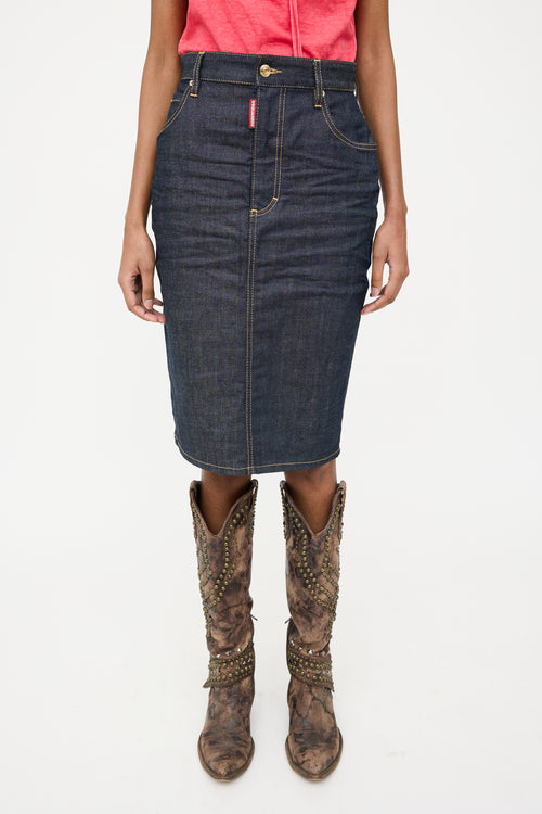 DSquared2 Dark Wash Denim Midi Skirt