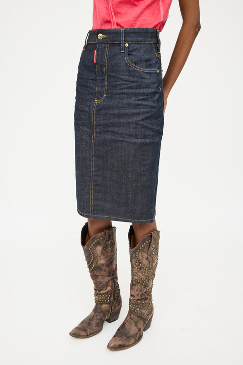 DSquared2 Dark Wash Denim Midi Skirt