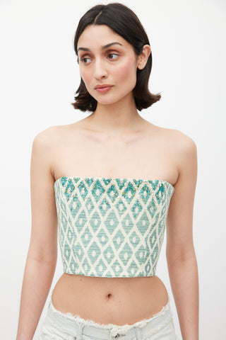 DSquared2 Green 
Cream Woven Embellished Bustier Top