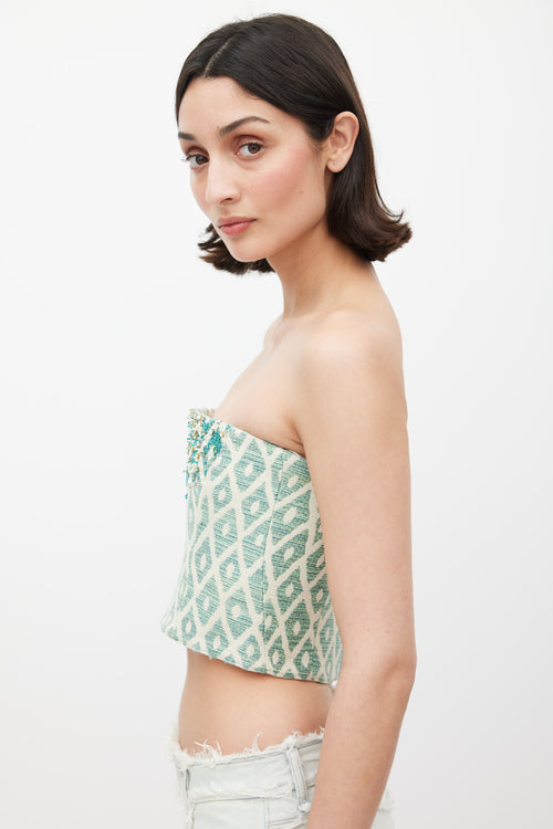 DSquared2 Green 
Cream Woven Embellished Bustier Top