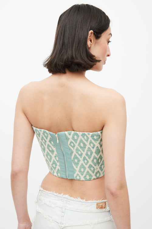 DSquared2 Green 
Cream Woven Embellished Bustier Top