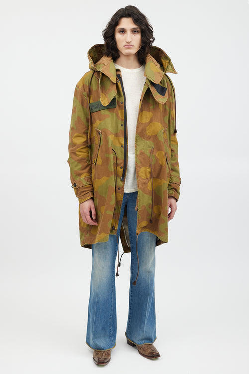 DSquared3 Green 
Multicolour Fleece Lined Camo Coat