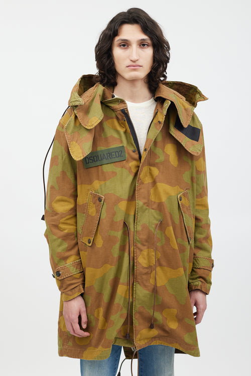 DSquared2 Green 
Multicolour Fleece Lined Camo Coat