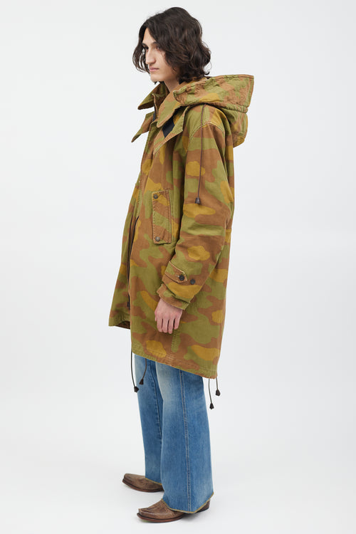 DSquared8 Green 
Multicolour Fleece Lined Camo Coat