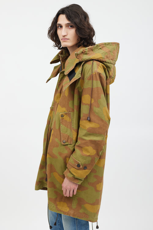 DSquared5 Green 
Multicolour Fleece Lined Camo Coat