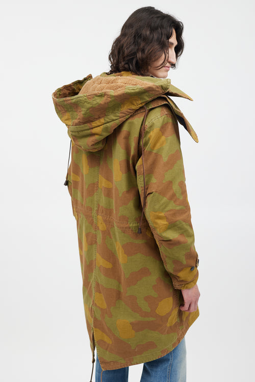 DSquared6 Green 
Multicolour Fleece Lined Camo Coat