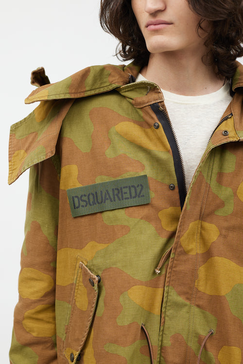 DSquared7 Green 
Multicolour Fleece Lined Camo Coat