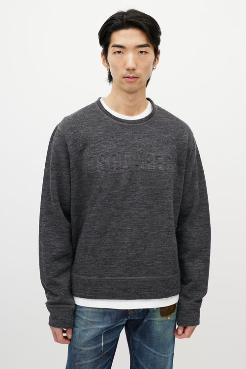 DSquared2 Grey Wool Embossed Logo Crewneck